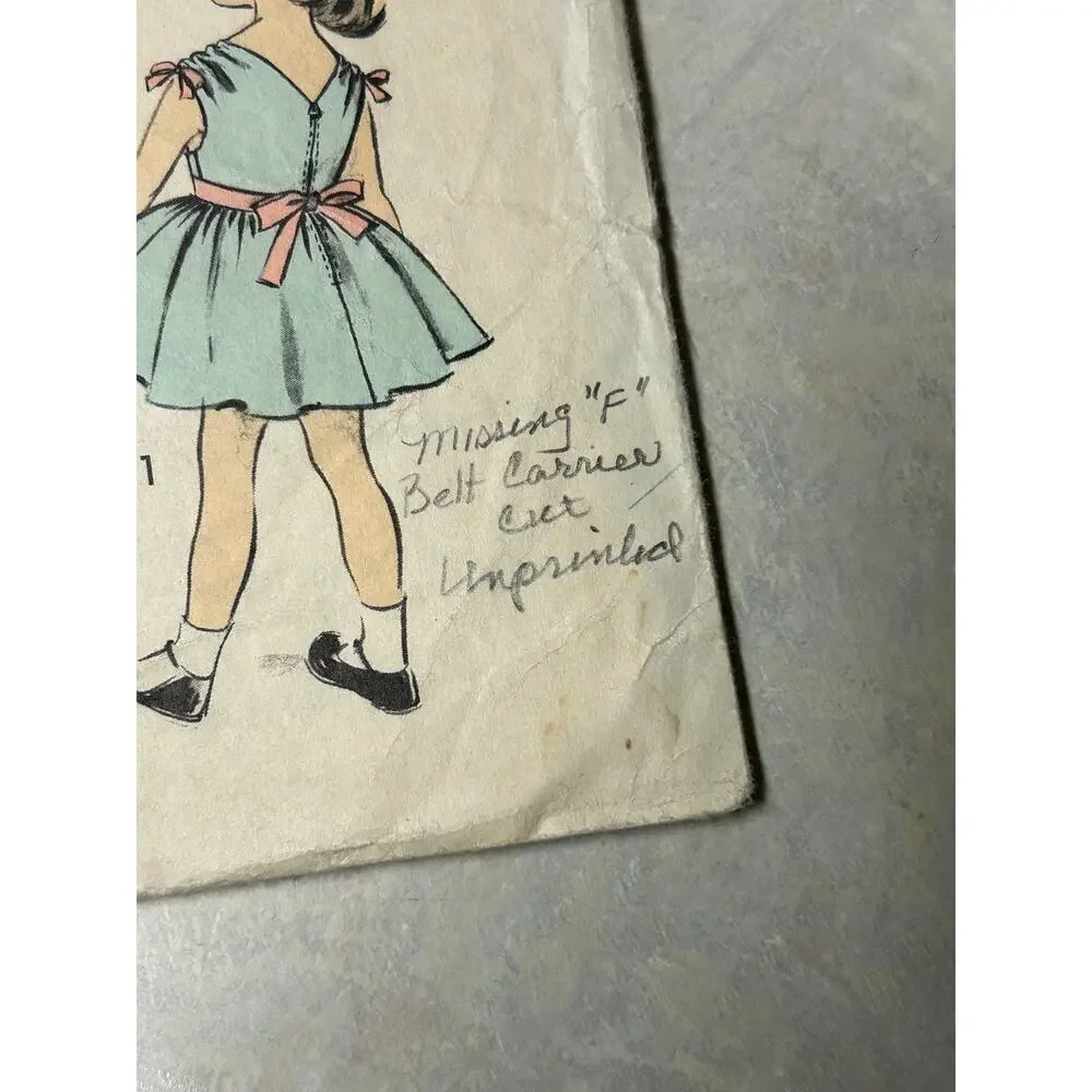 Vintage 1950's Advance Pattern #6409 Girls Full Skirted Dress Size‎ 6 HTF